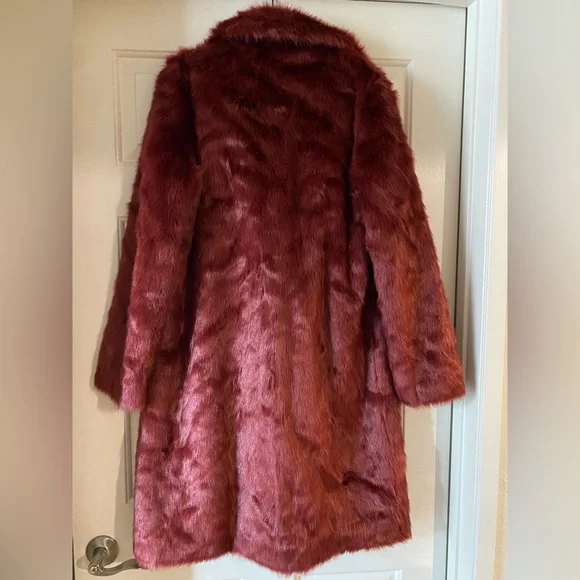 Guess Faux Fur Coat in Rich Burgundy - Picture 2 of 3
